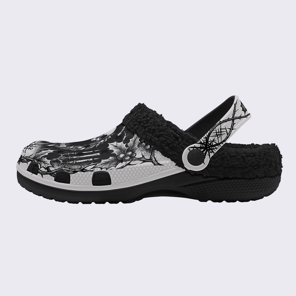 Gothic Christmas Print Fleece-Lined Clogs