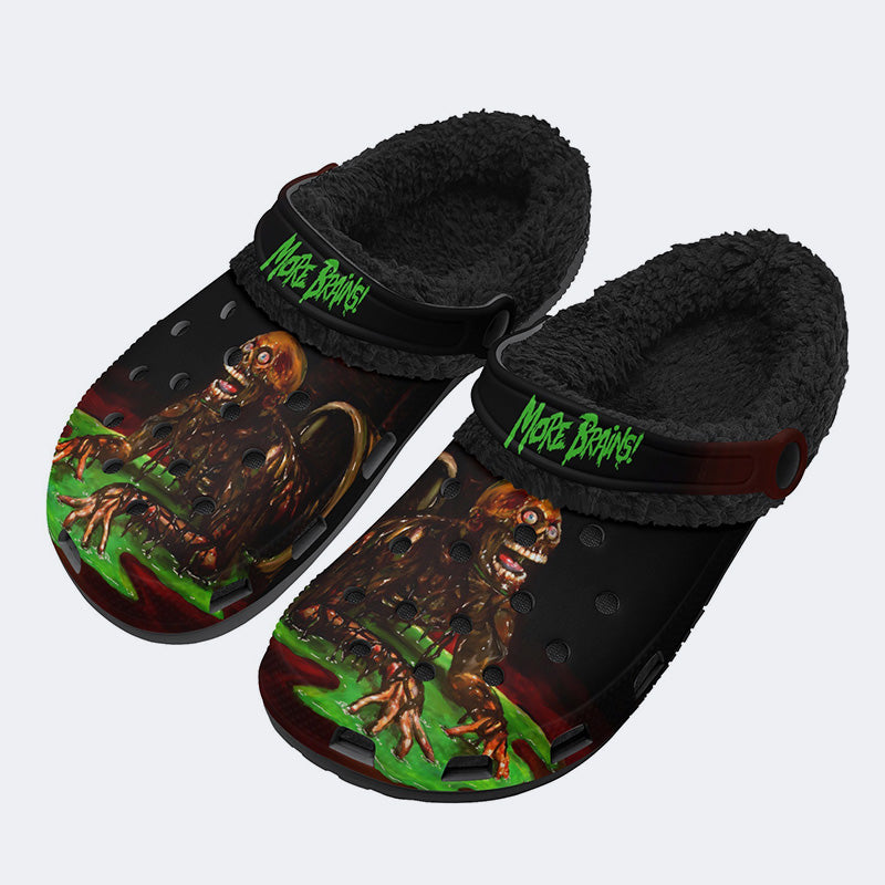 Unisex More Brains Print - Fur Lined Slippers/Sandals