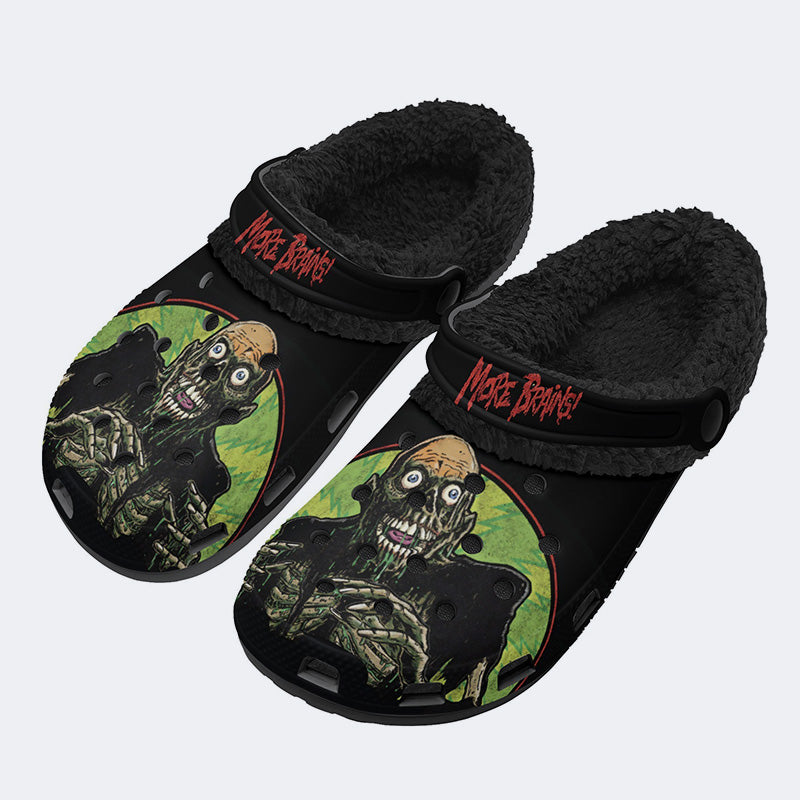 Unisex More Brains Print - Fur Lined Slippers/Sandals
