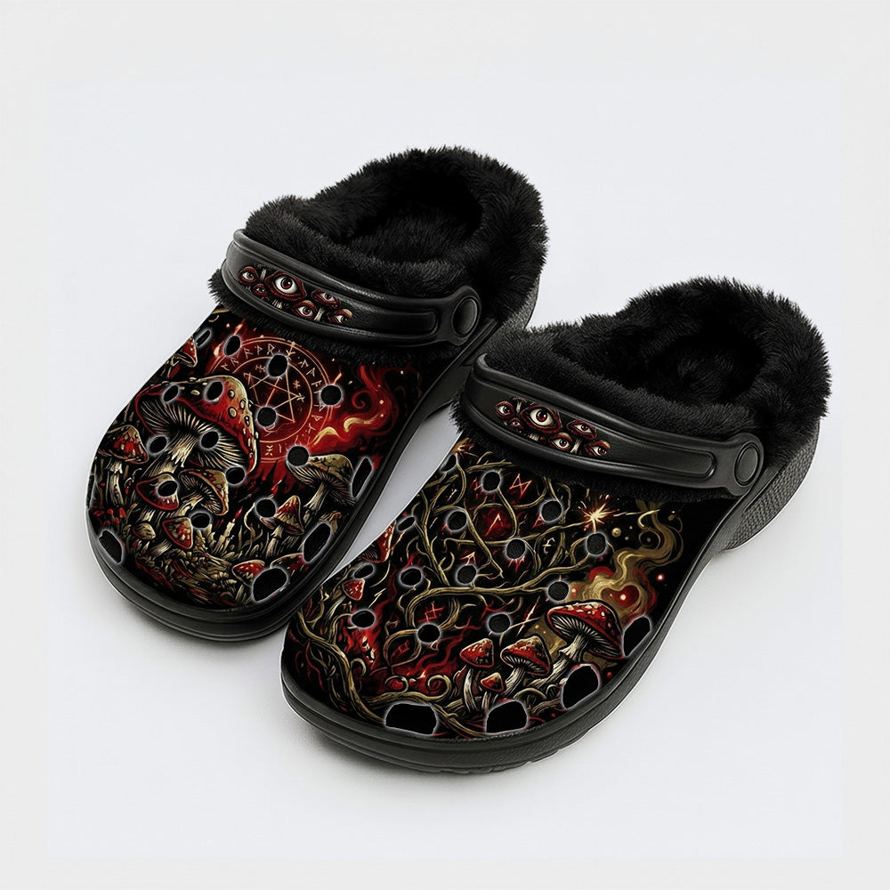 Strange Mushroom Forest Print Fleece-Lined Clogs