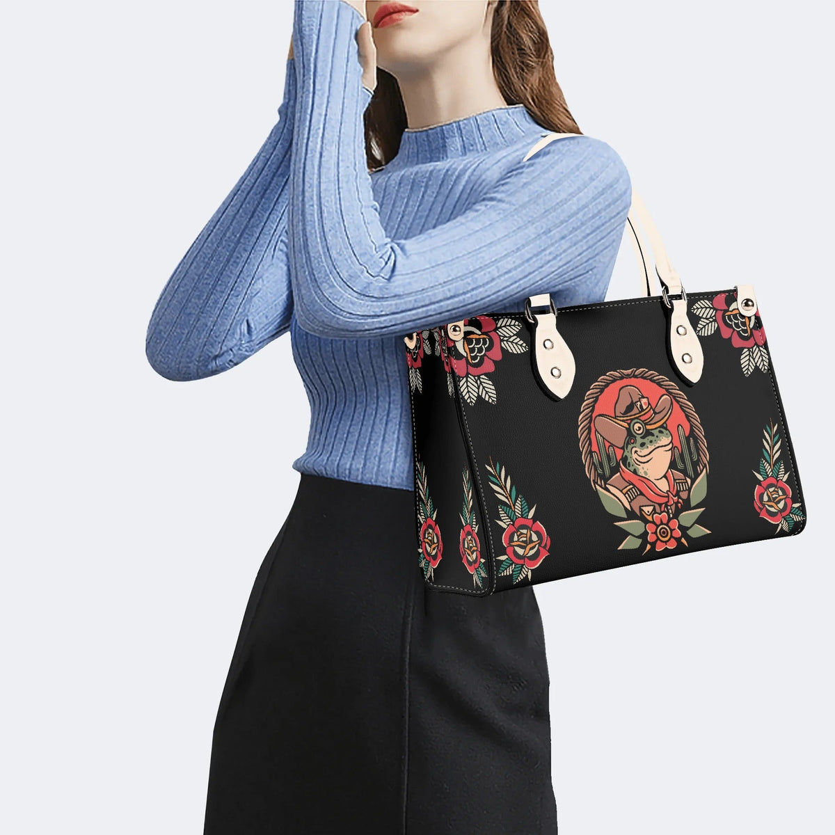 Cowboy Frog Print - Leather Handbag