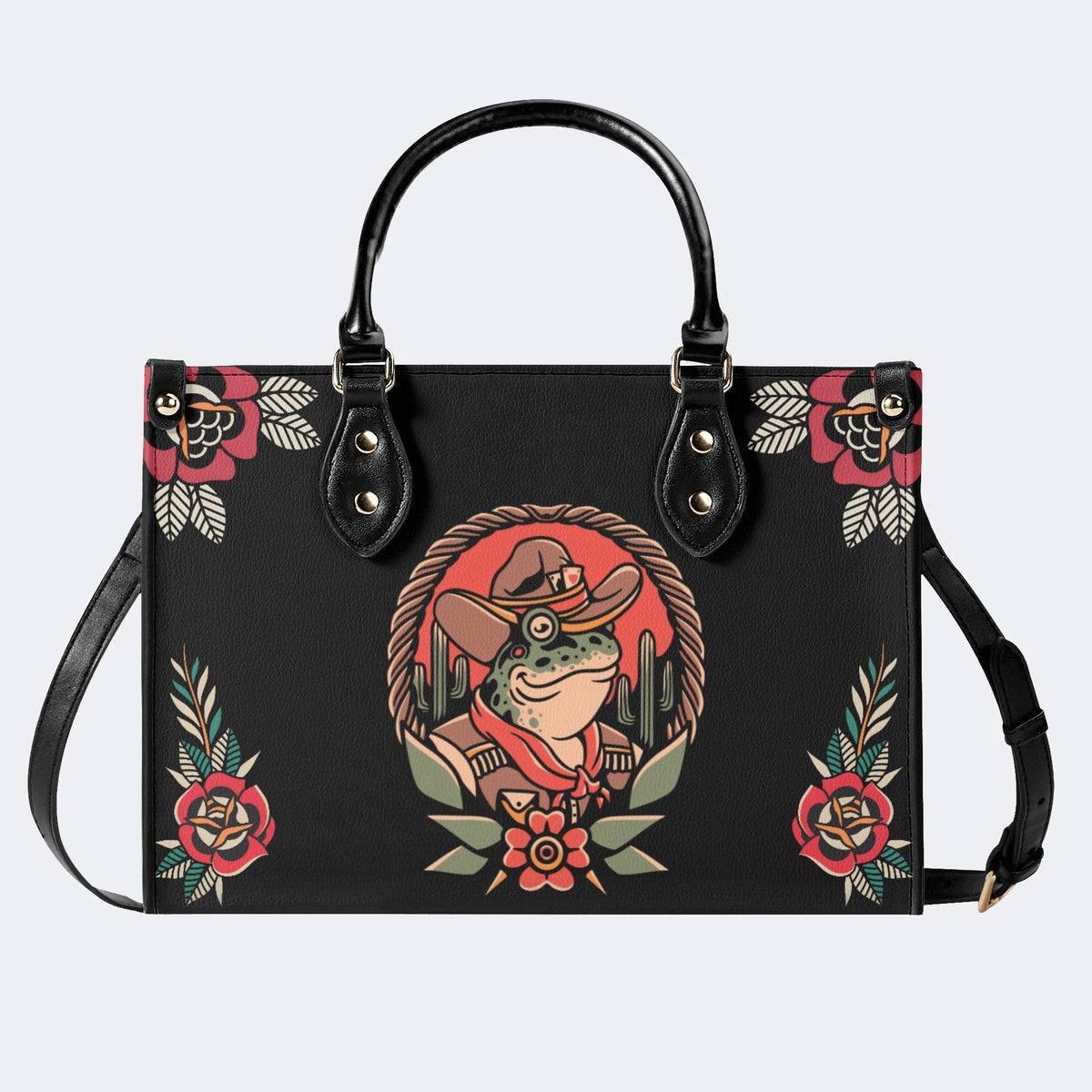 Cowboy Frog Print - Leather Handbag