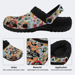 Unisex Death Moth Print - Fur Lined Slippers/Sandals