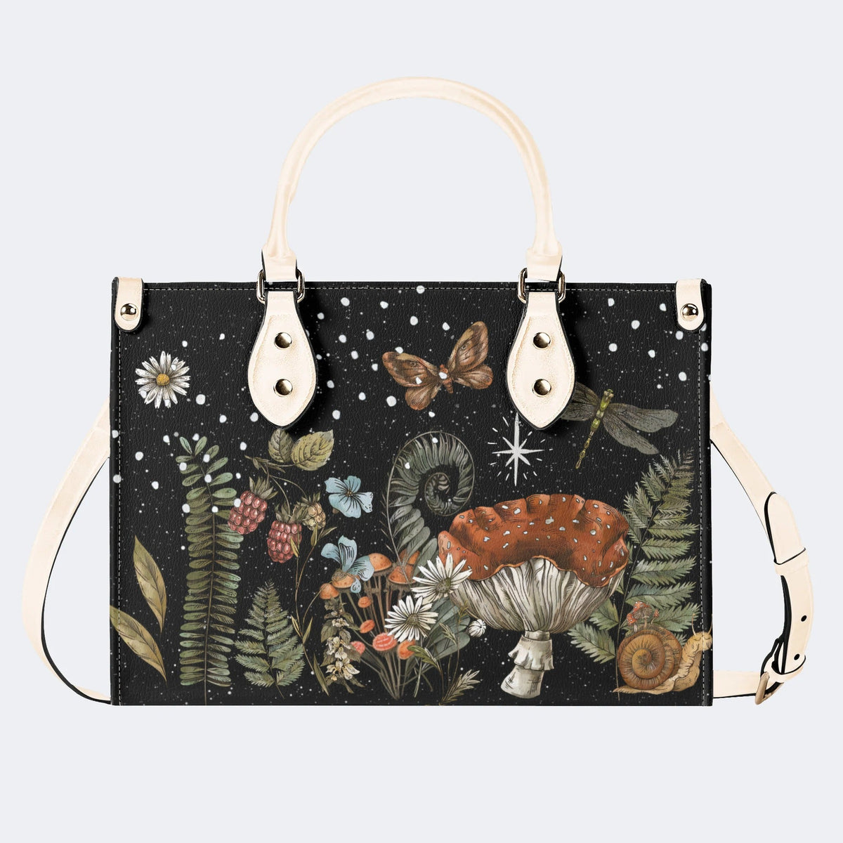 Starry Night Floral Moth Print - Leather Handbag