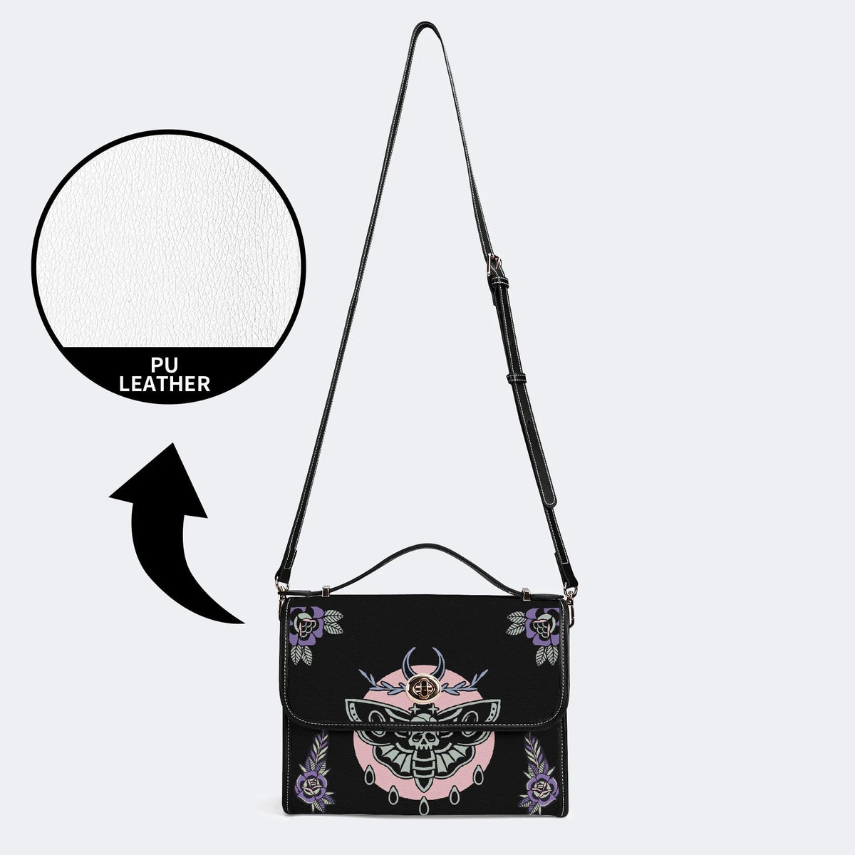 Death Moth Vintage Print - Leather Satchel Bag