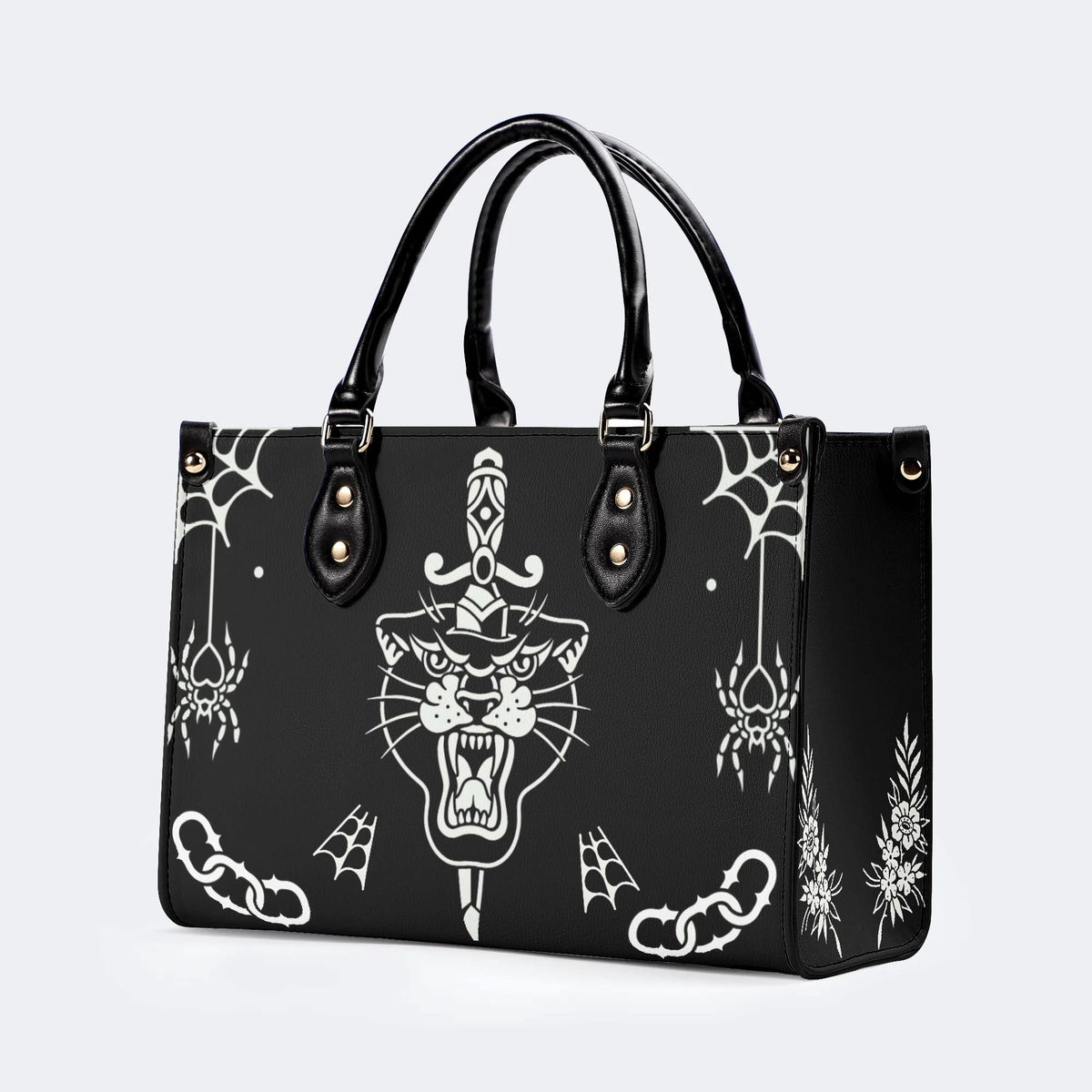 Unisex Tiger Print - Leather Handbag