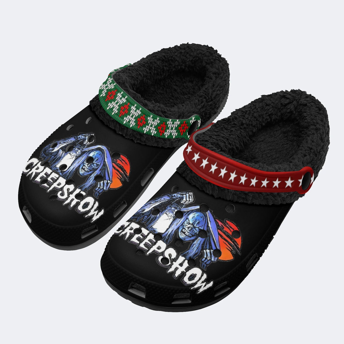 Horror Movie Vintage Graphic Print - Fur Lined Slippers/Sandals