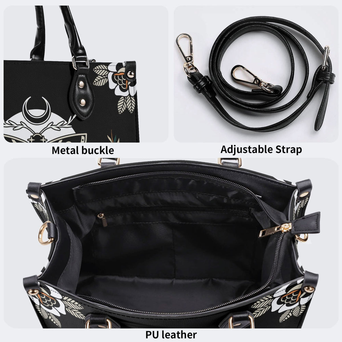 Death Moth Vintage Print - Leather Handbag