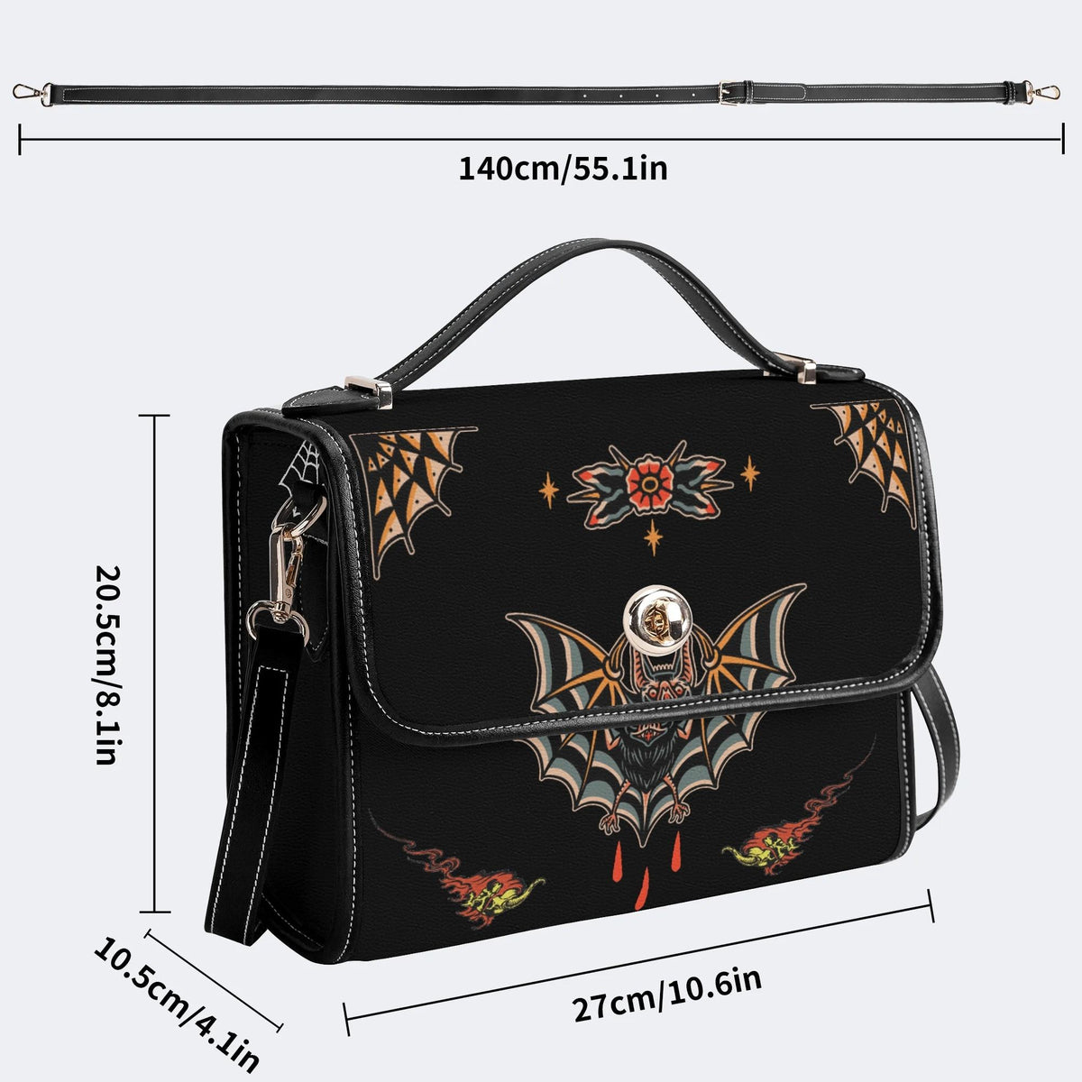 Traditional Bats Print - Leather Satchel Bag
