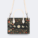 Starry Sky Over Flowers - Leather Handbag