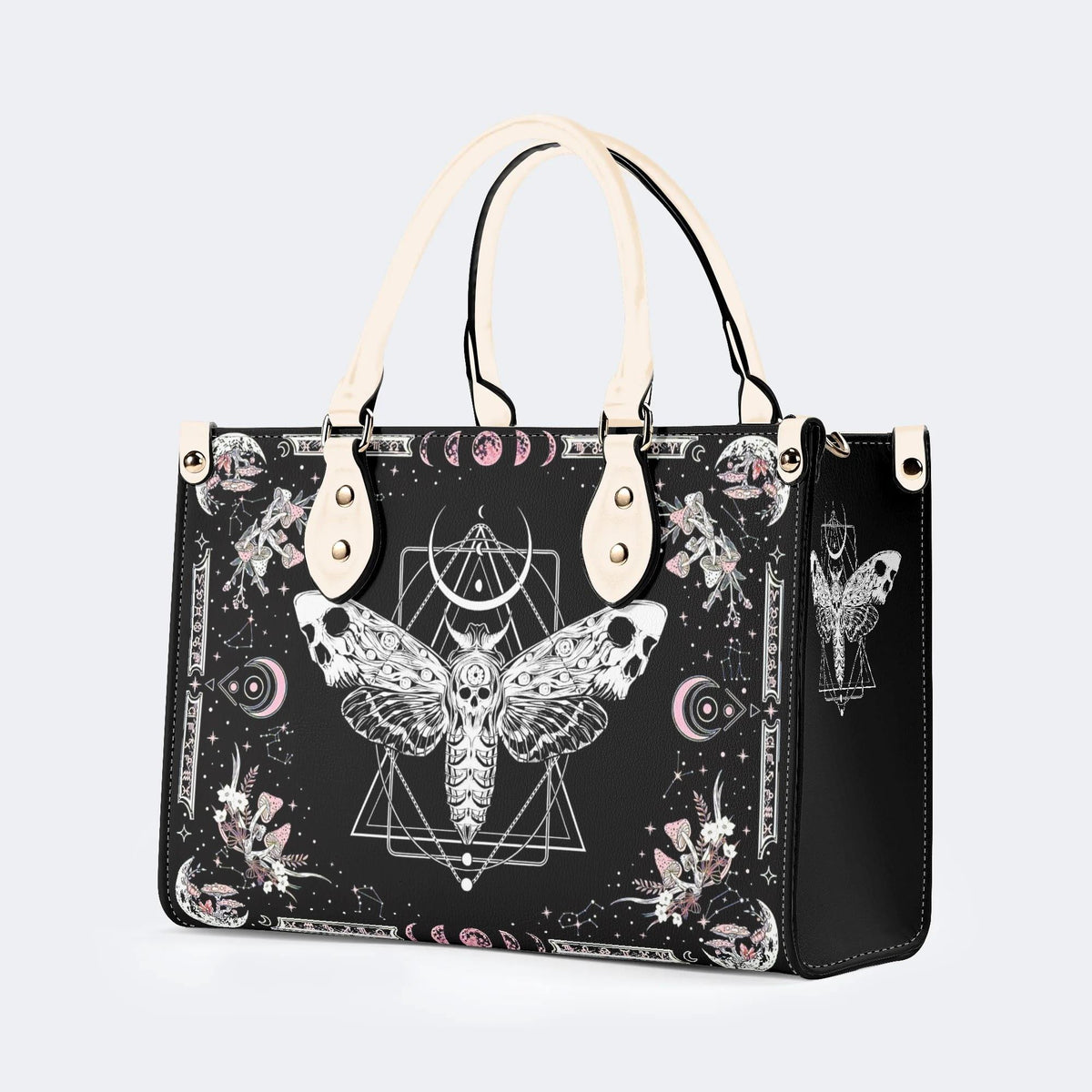 Death Moth & Mushrooms Print - Leather Handbag