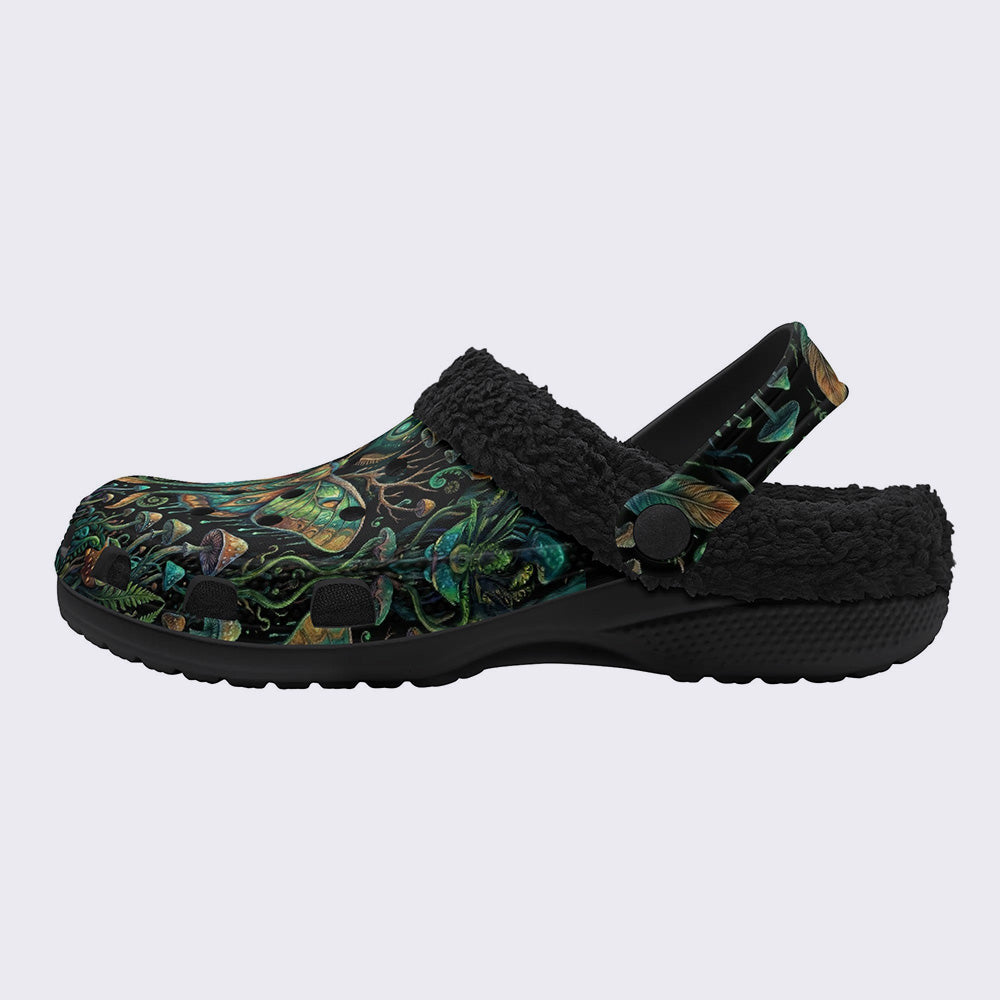 Forest Mystery Moth Print Fleece-Lined Clogs