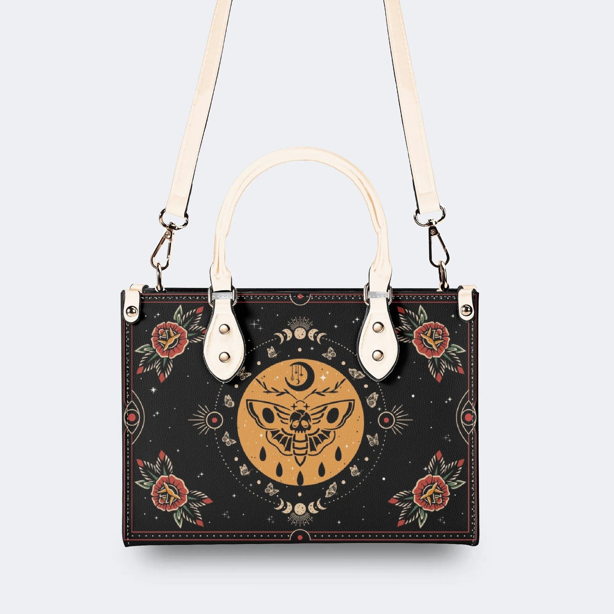 Moths Under The Moon - Leather Handbag