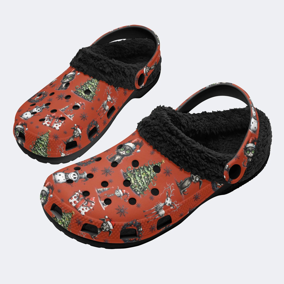 Christmas Pattern Print - Fur Lined Slippers/Sandals
