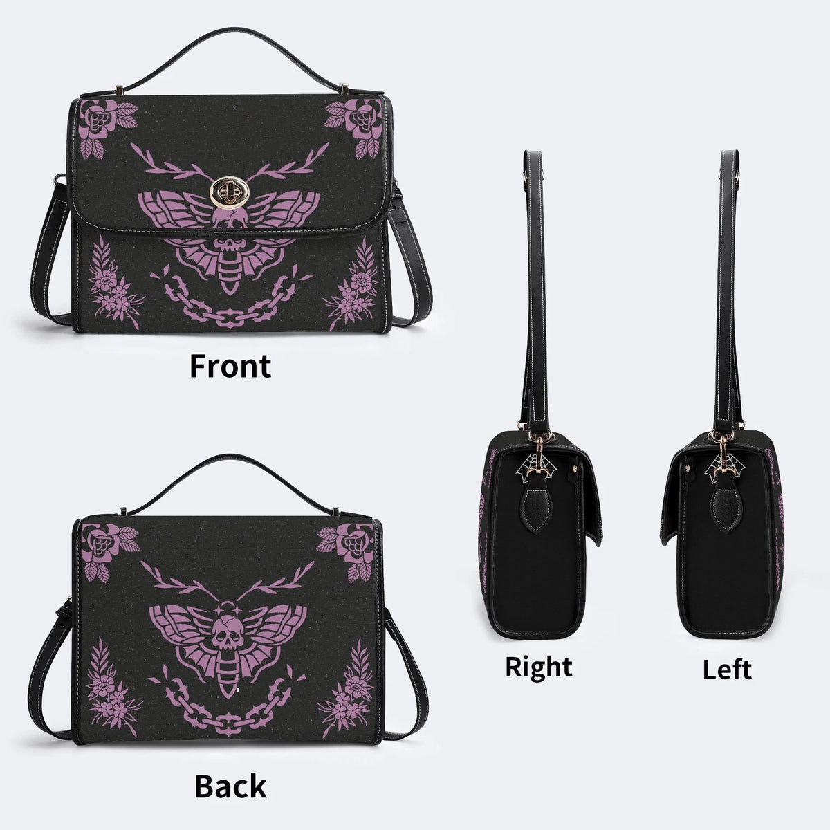 Classic Purple Death Moth Vintage Print - Leather Satchel Bag