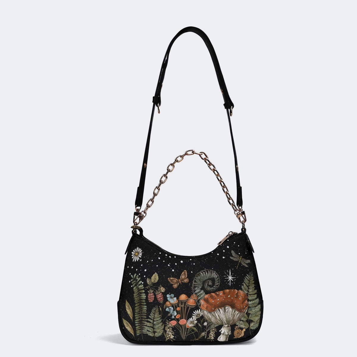 Starry Night Floral Moth Print - Leather Crossbody Bag