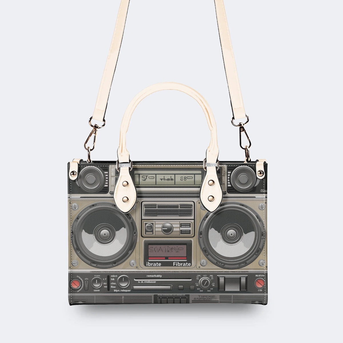 Vintage Radio Print - Leather Handbag
