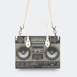 Vintage Radio Print - Leather Handbag