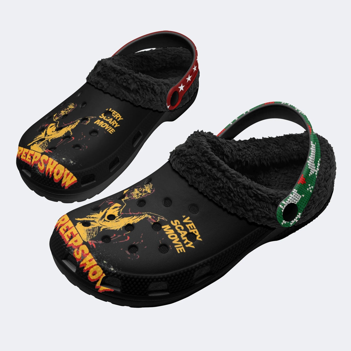 Horror Movie Vintage Graphic Print - Fur Lined Slippers/Sandals