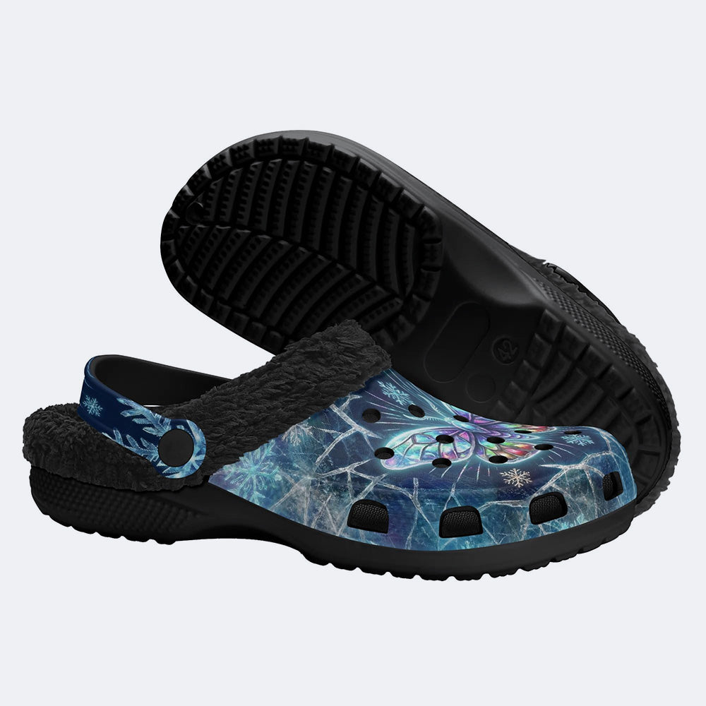 Ice Crystal Light Moth Print Fleece-Lined Clogs