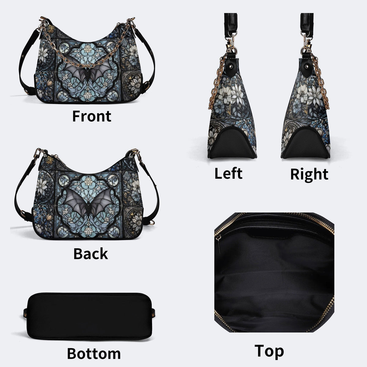 Gothic Bat Print - Leather Crossbody Bag