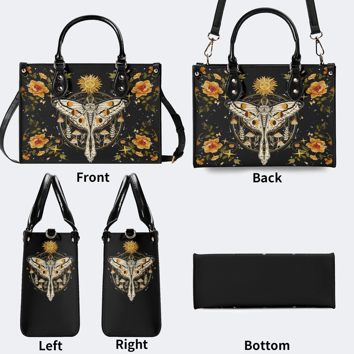 Sun And Moth Print - Leather Handbag