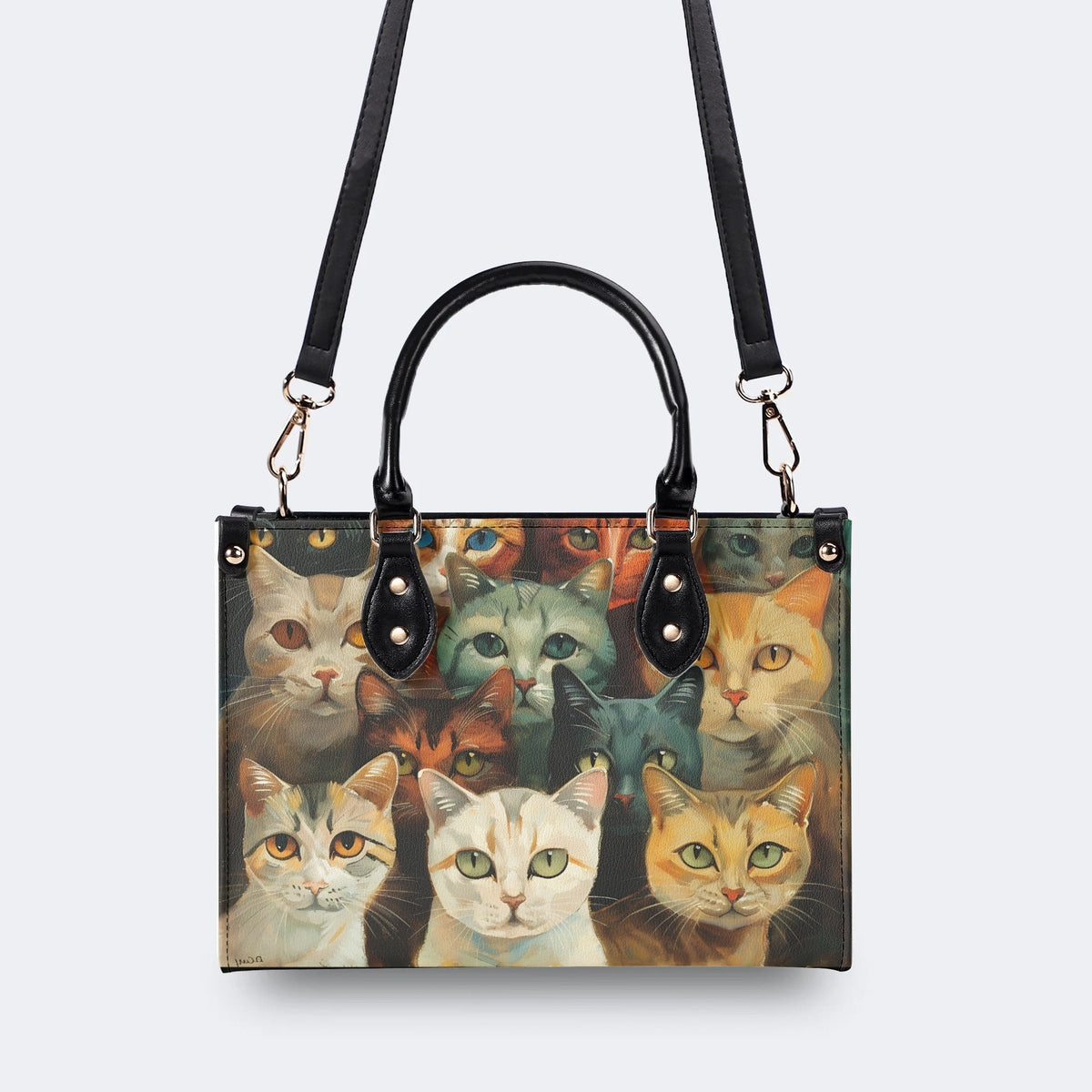 Artistic Cats Print - Leather Handbag