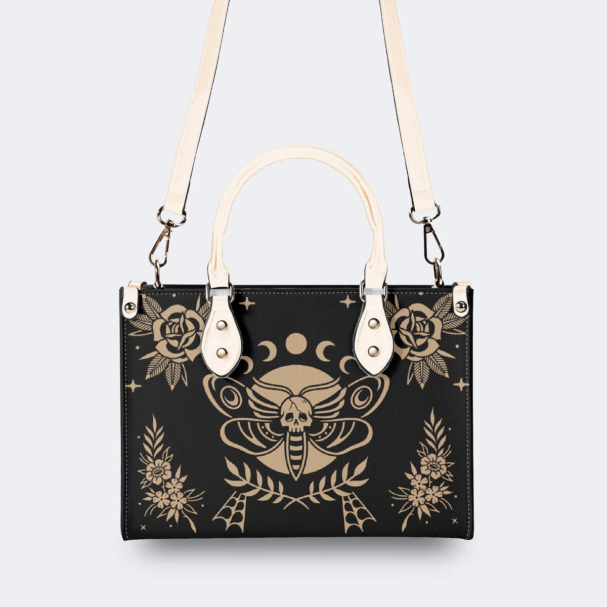 Skeleton Moth Under The Moon - Leather Handbag