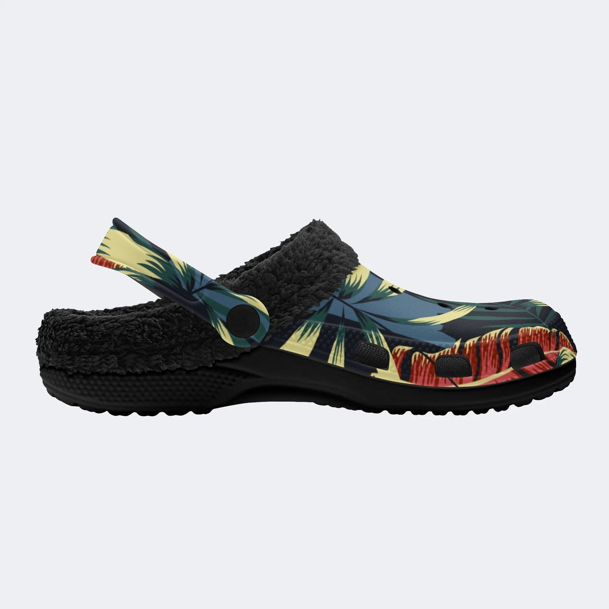 Unisex Leaves Print - Fur Lined Slippers/Sandals