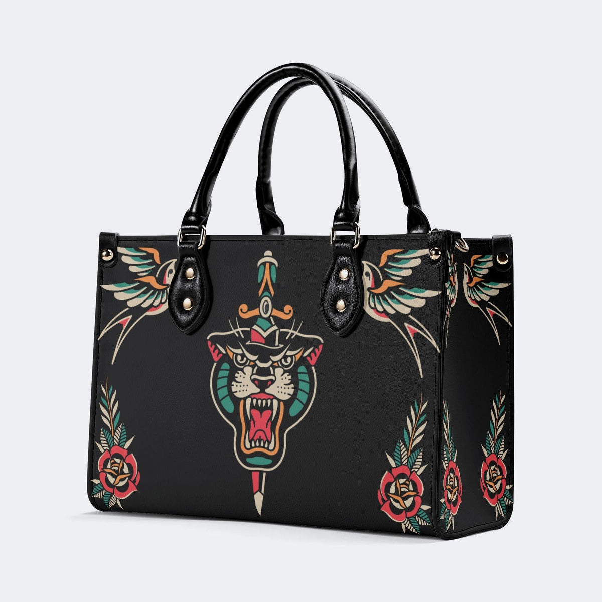 Unisex Tiger Print - Leather Handbag