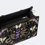 Vintage Moth And Snake Print - Leather Handbag