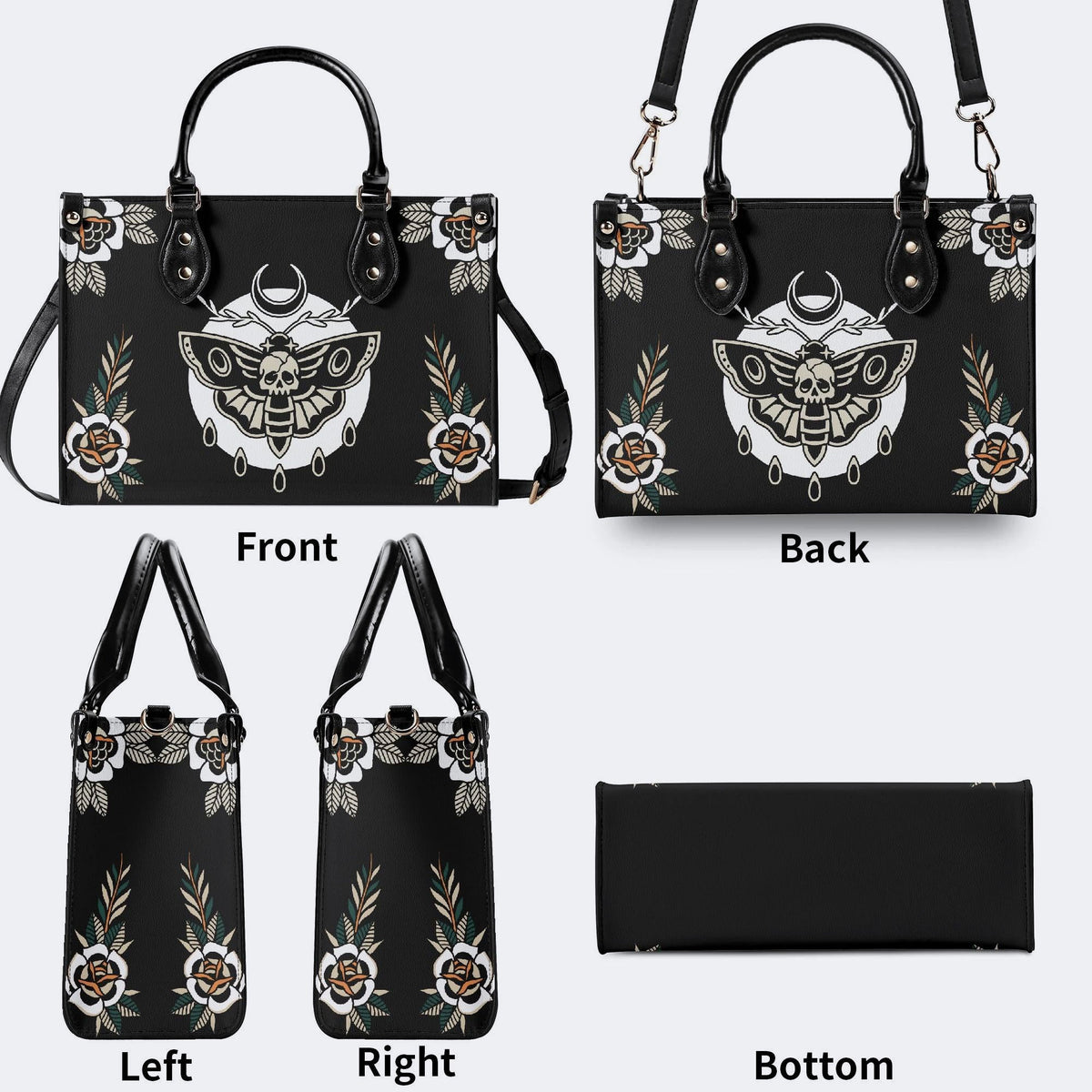 Death Moth Vintage Print - Leather Handbag