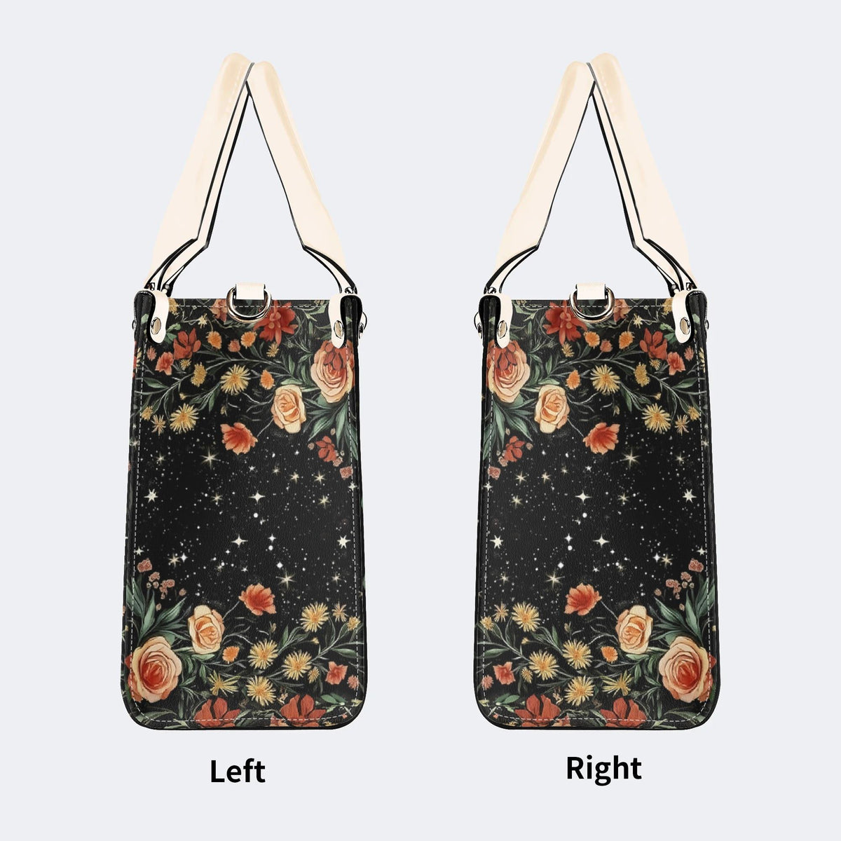 Starry Sky Over Flowers - Leather Handbag