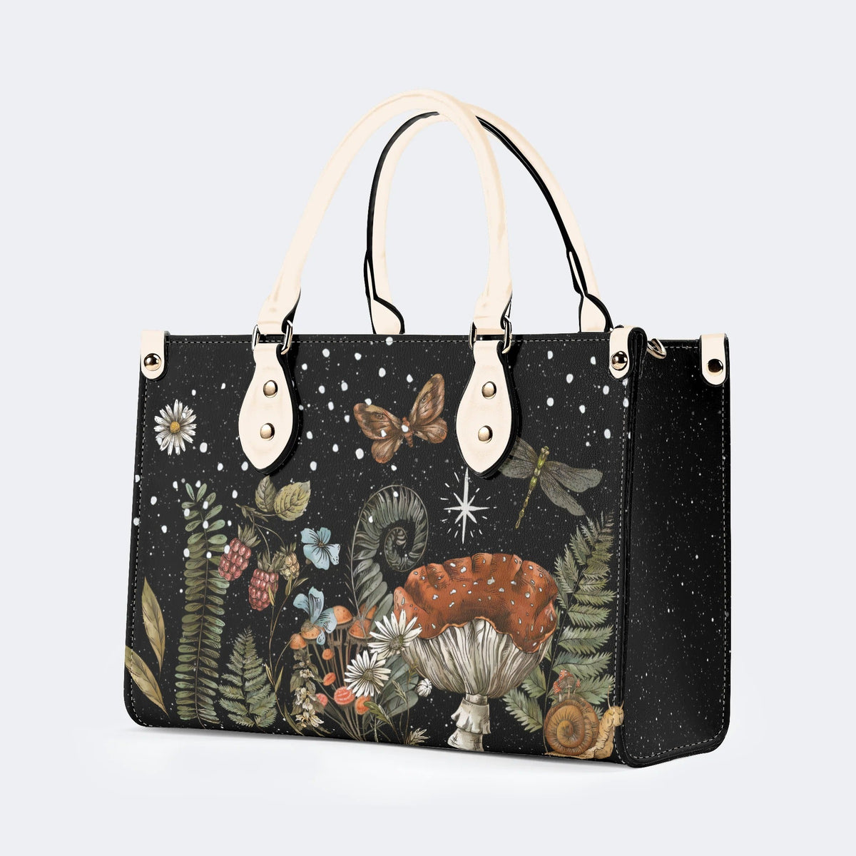 Starry Night Floral Moth Print - Leather Handbag