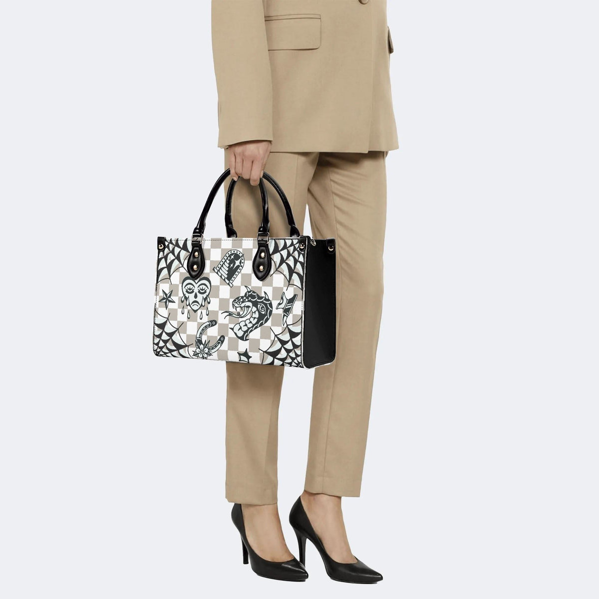 Gothic Tattoo Print - Leather Handbag