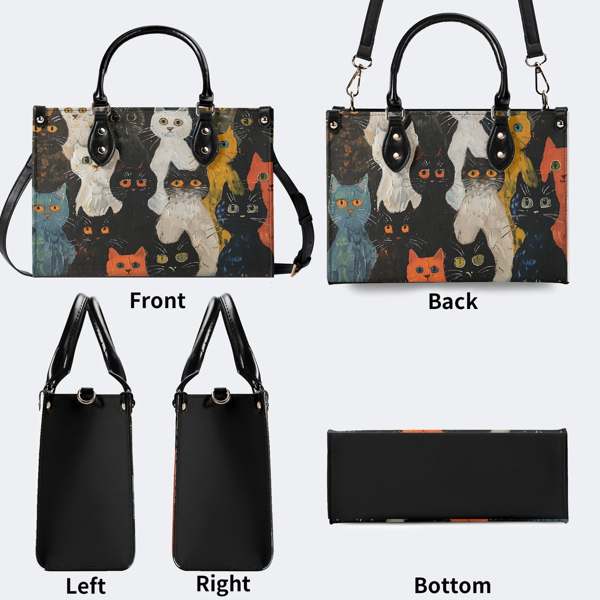 Artistic Graffiti Cats Print - Leather Handbag