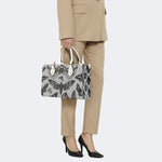 Vintage Moth And Black Lace Print - Leather Handbag