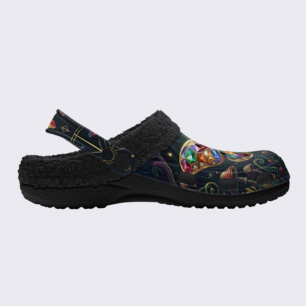 Jewel Moth Print Fleece-Lined Clogs