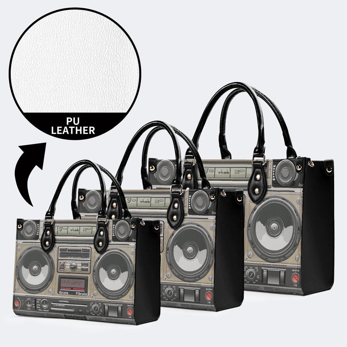 Vintage Radio Print - Leather Handbag