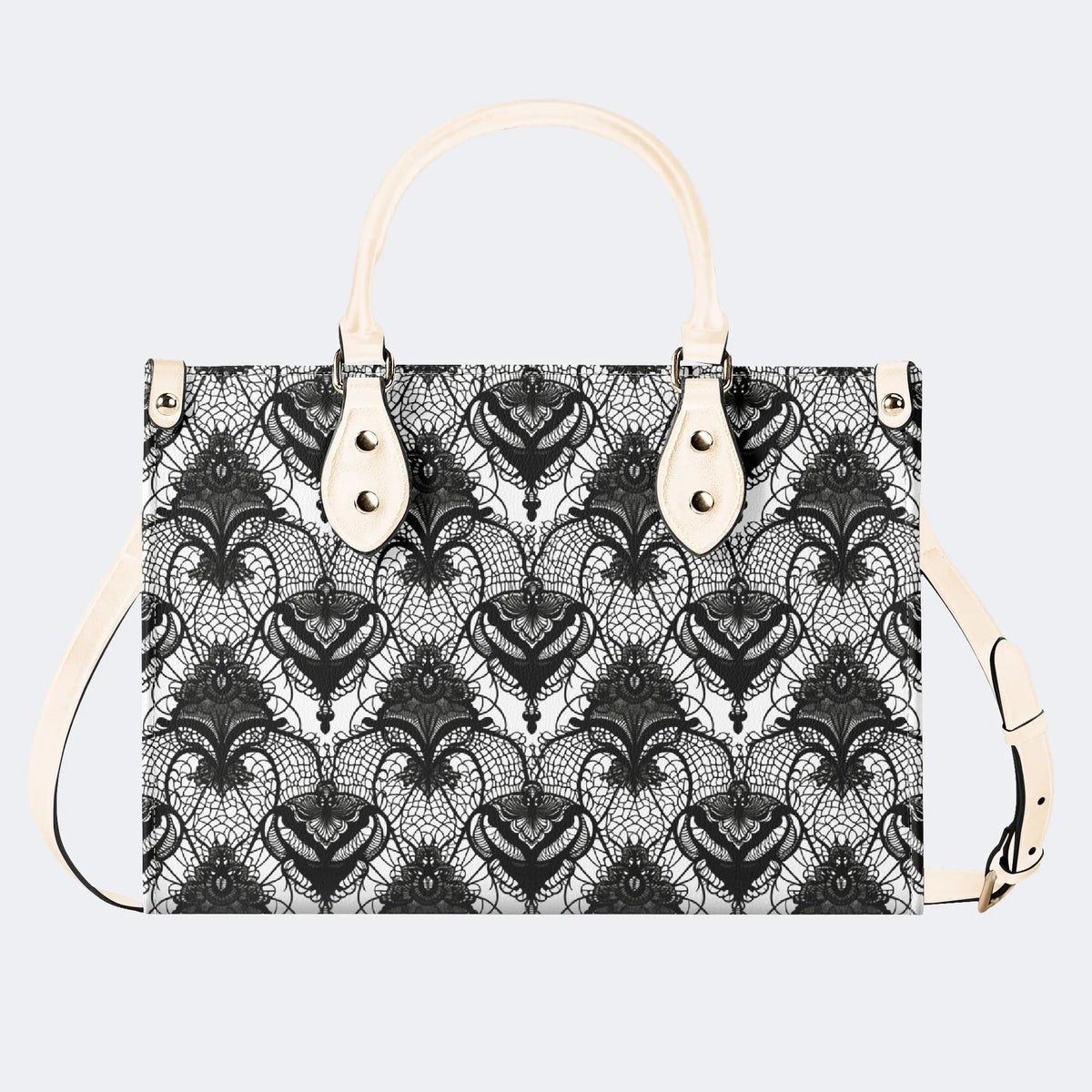 Retro Gothic Black Stripe Lace - Leather Handbag