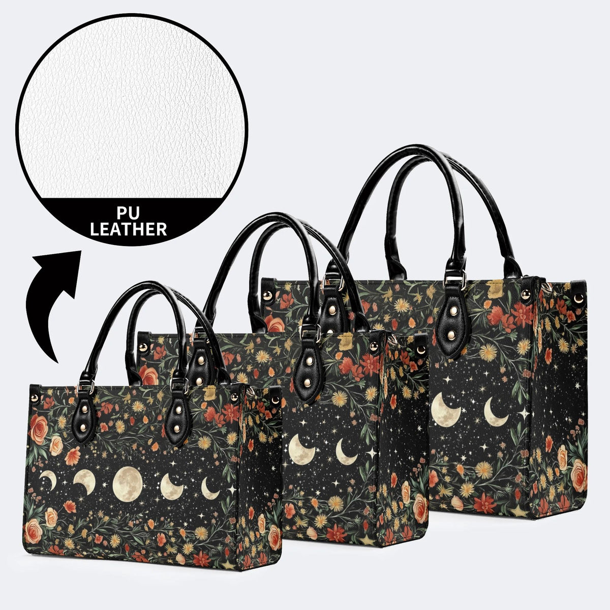 Starry Sky Over Flowers - Leather Handbag