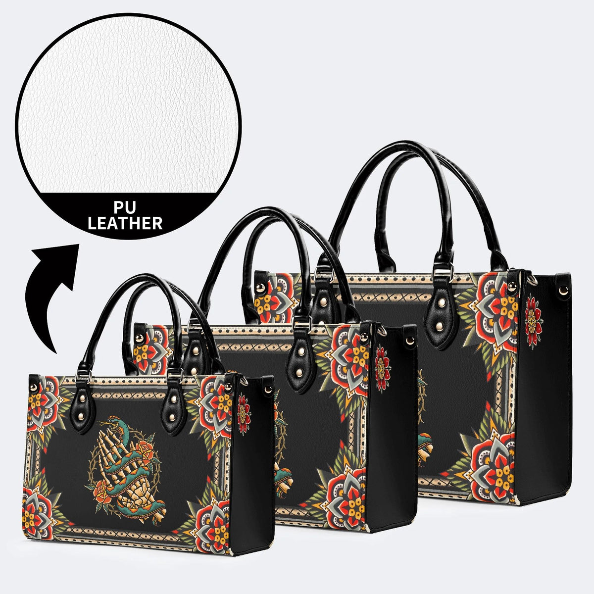 Skeleton Hand And Snake - Leather Handbag