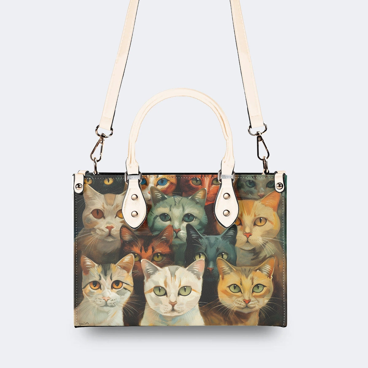 Artistic Cats Print - Leather Handbag