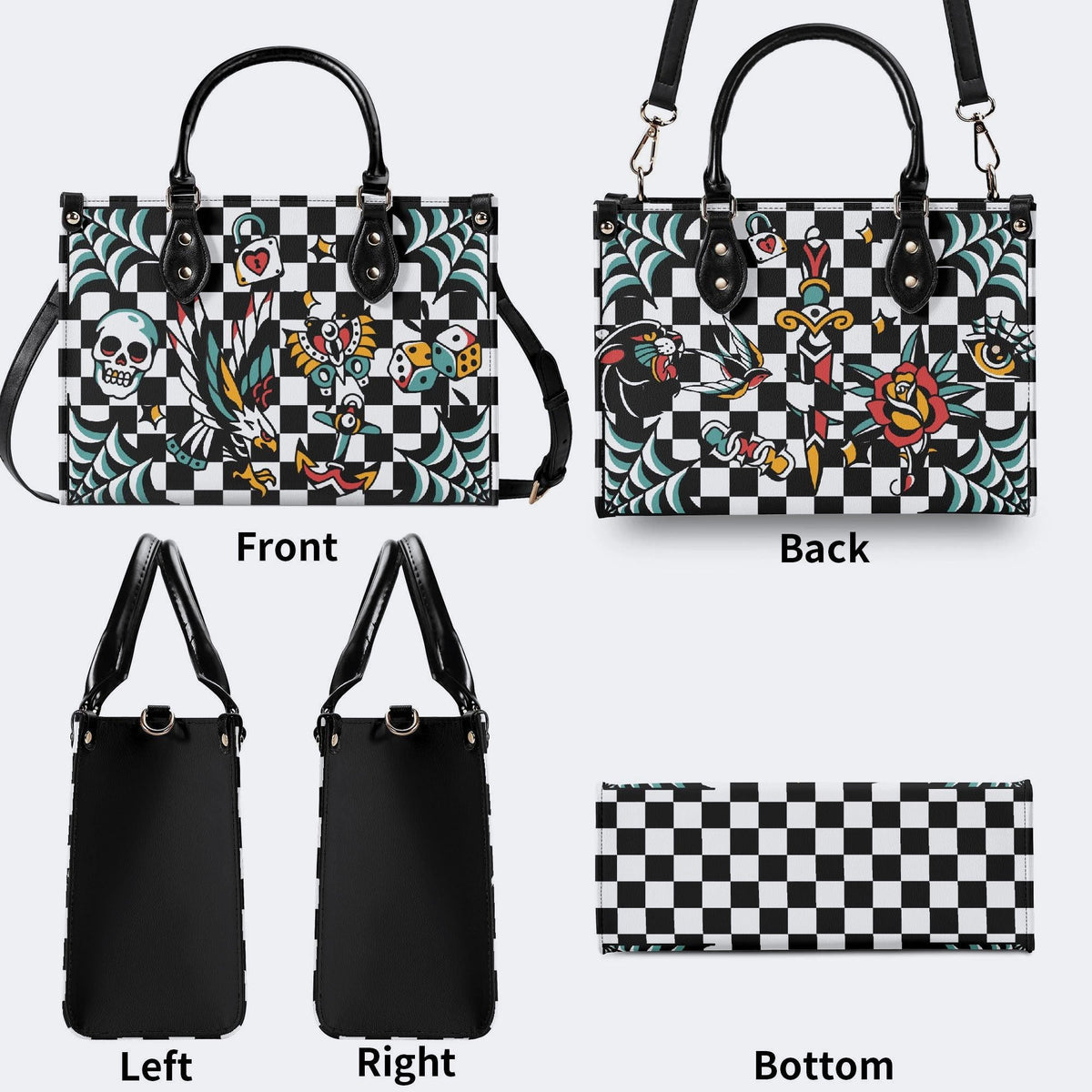 Gothic Pattern Patchwork Print - Leather Handbag