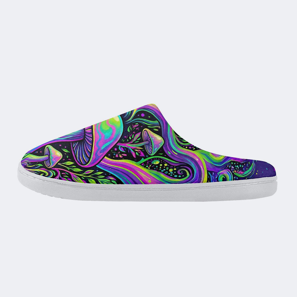 Psychedelic Mushroom Forest Print Fleece-Lined Slippers