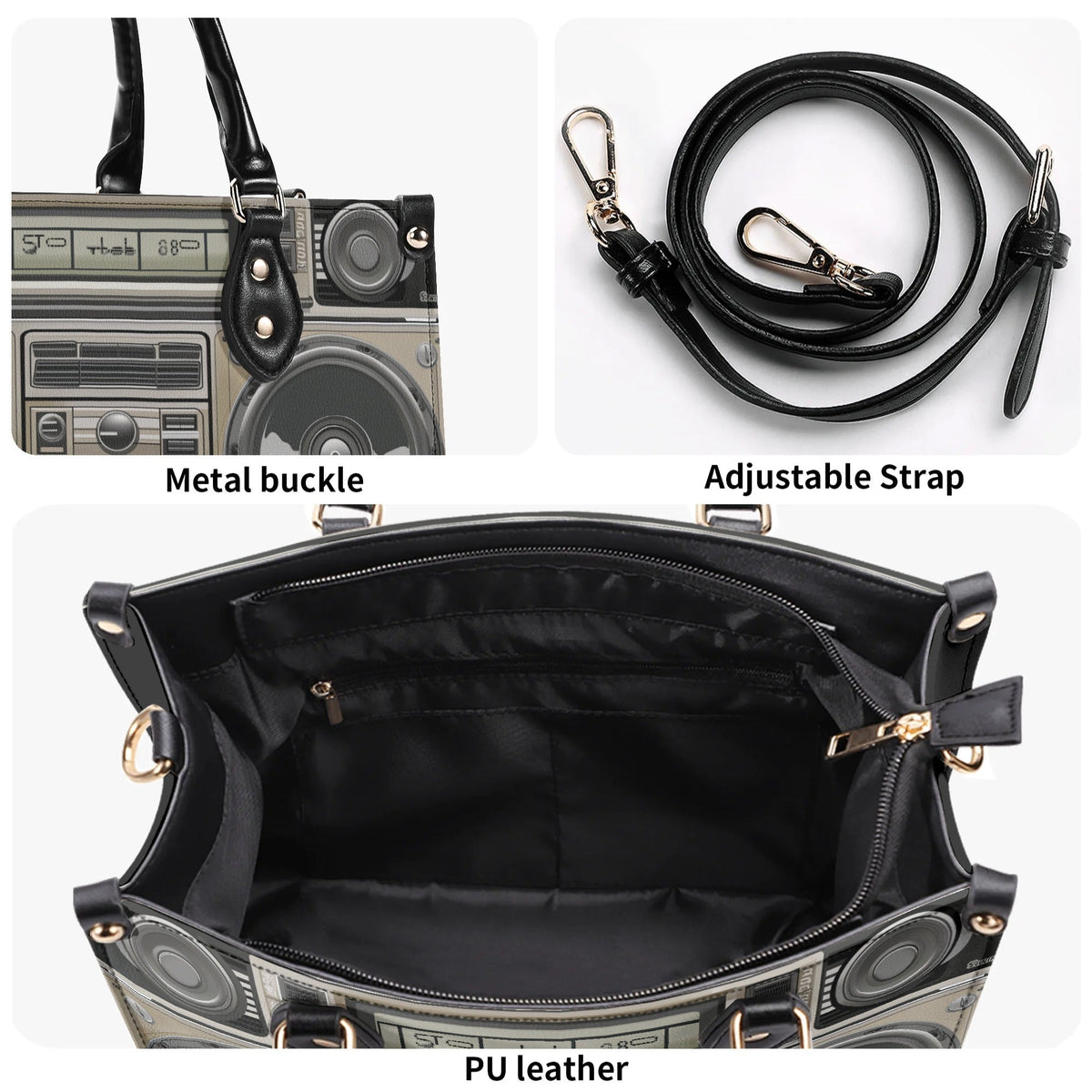 Vintage Radio Print - Leather Handbag