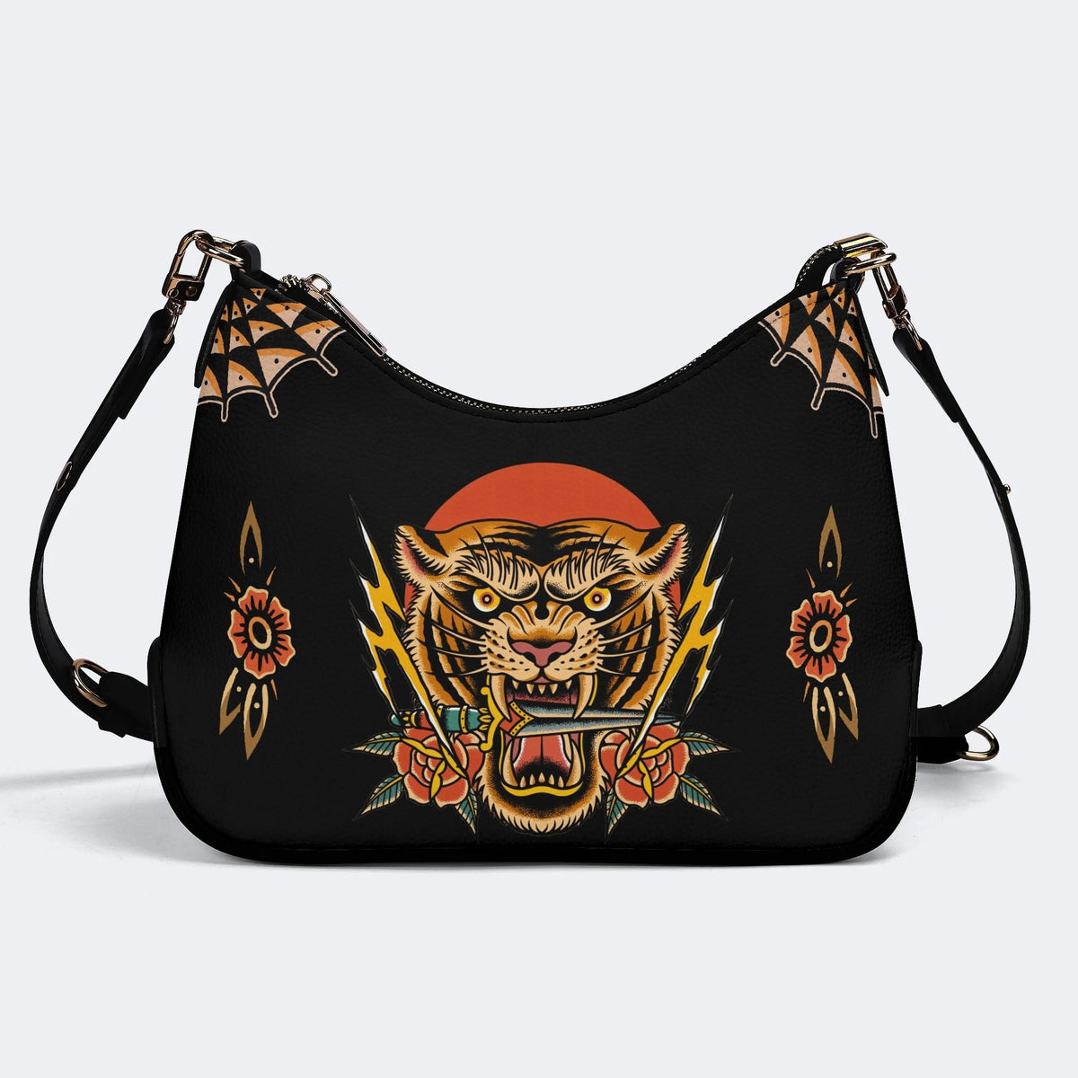 Tiger Holding Sword Print - Leather Crossbody Bag