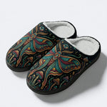 Psychedelic Mushroom Forest Moth Retro Print Fleece-Lined Slippers