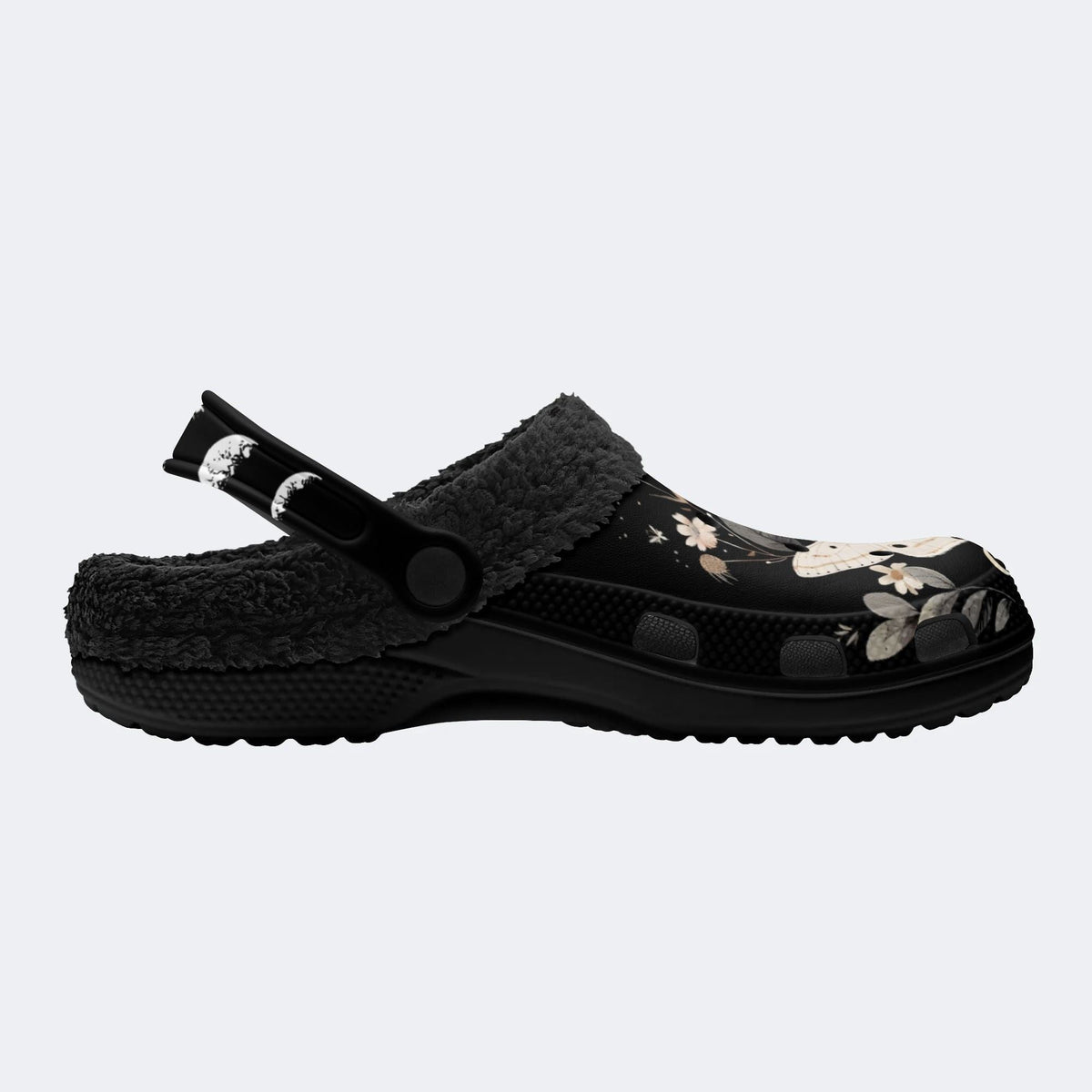 Vintage Floral Moth Print - Fur Lined Slippers/Sandals