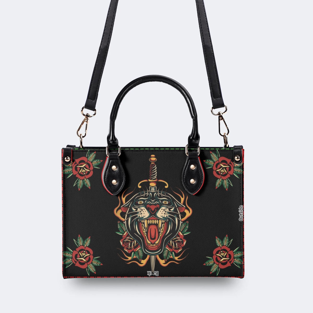 Fire Tiger Traditional Tattoo Print - Leather Handbag